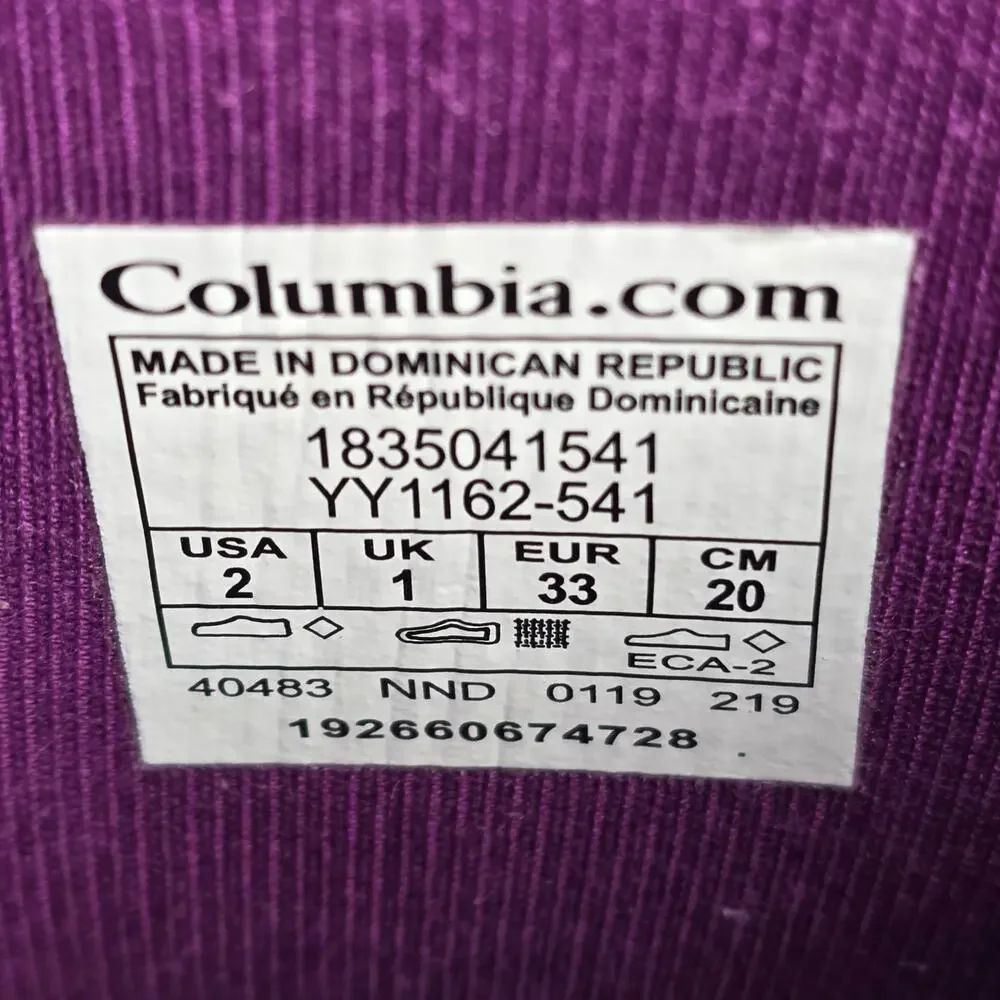 COLUMBIA CHILDREN’S DOWNPOUR RAIN BOOTS PLUM BLACK PURPLE - US SIZE 2